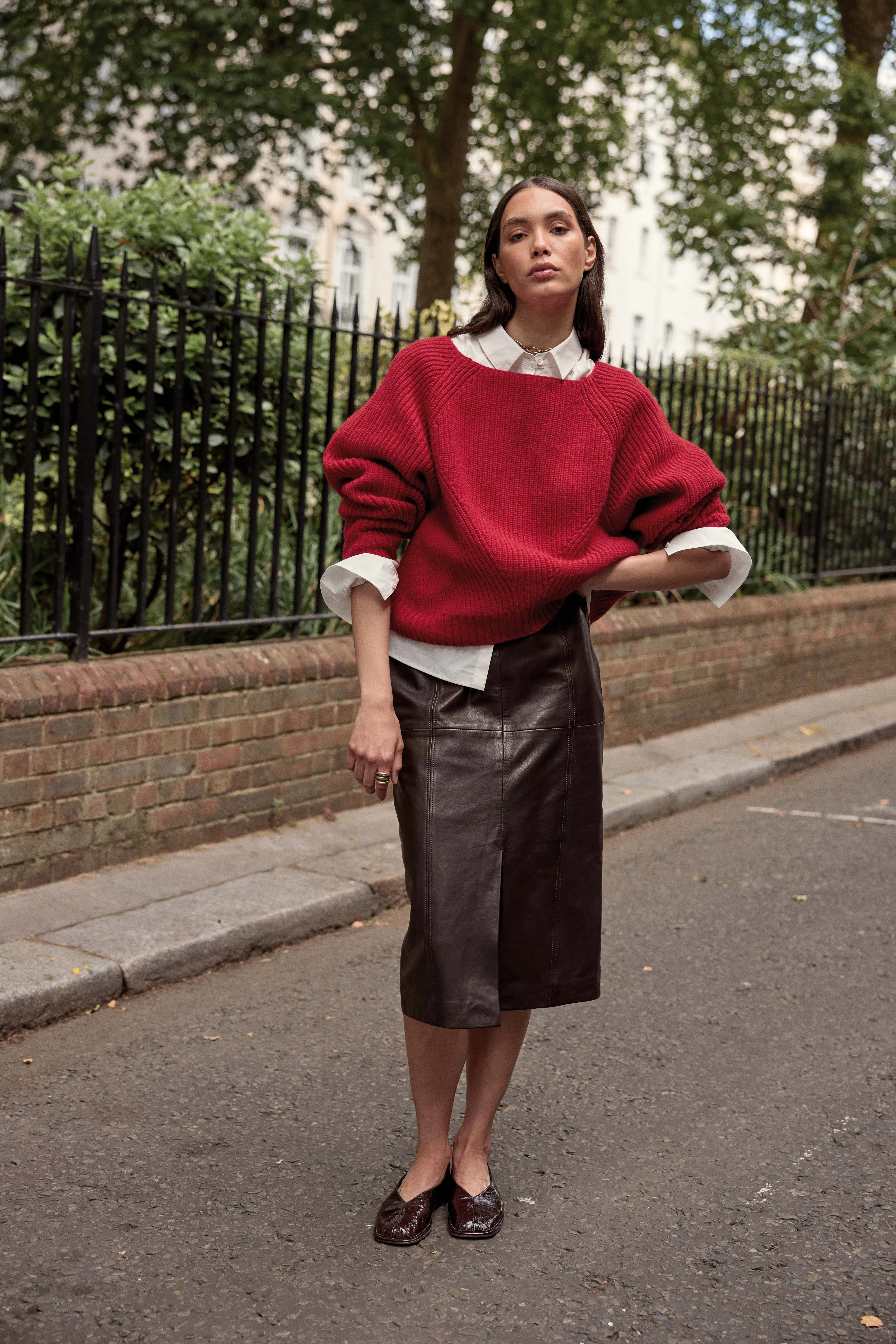 Quitterie chocolate leather skirt sold by Balzac Paris product image thumbnail 5