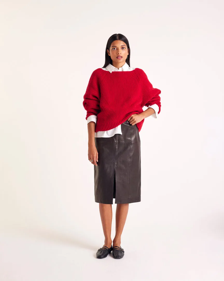 Quitterie chocolate leather skirt sold by Balzac Paris product image thumbnail 2