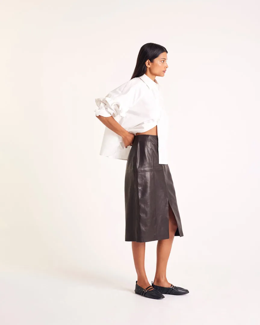 Quitterie chocolate leather skirt sold by Balzac Paris product image thumbnail 4