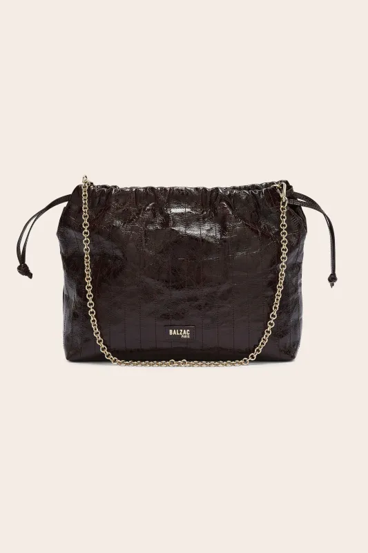 Amaïa chocolate crumpled patent leather bag made by Balzac Paris