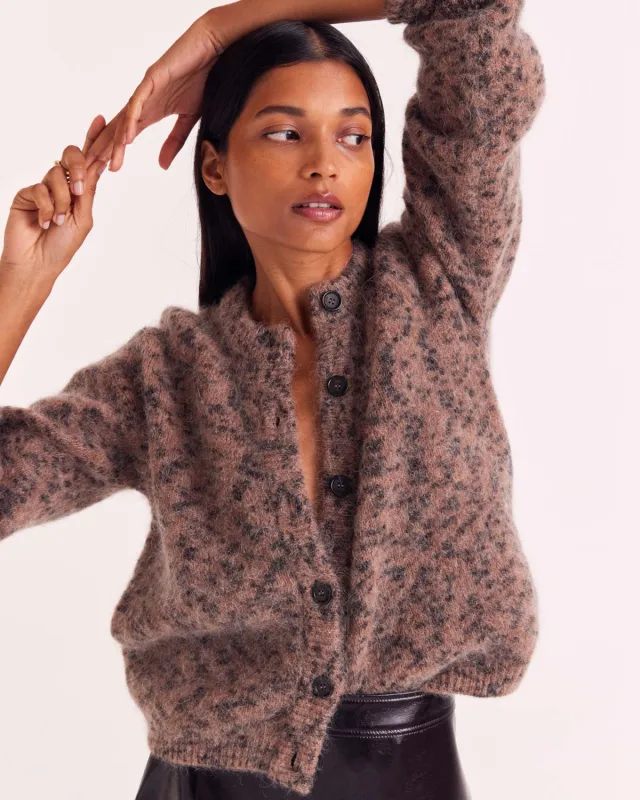 Douceur Cardigan in Sand Cheetah Spot sold by Balzac Paris