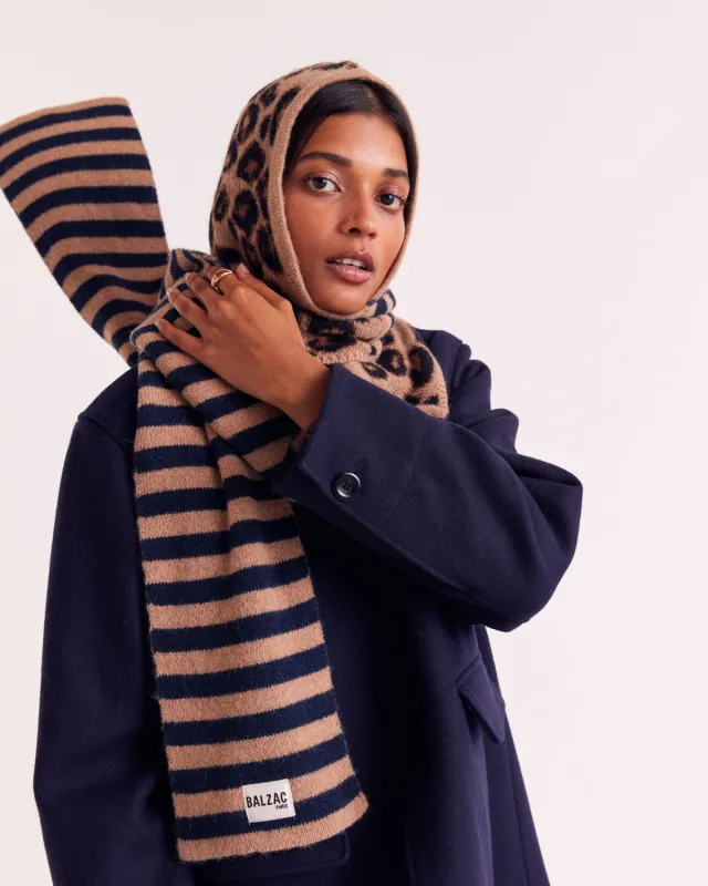 Gigi Balaclava in blue and leopard stripe sold by Balzac Paris