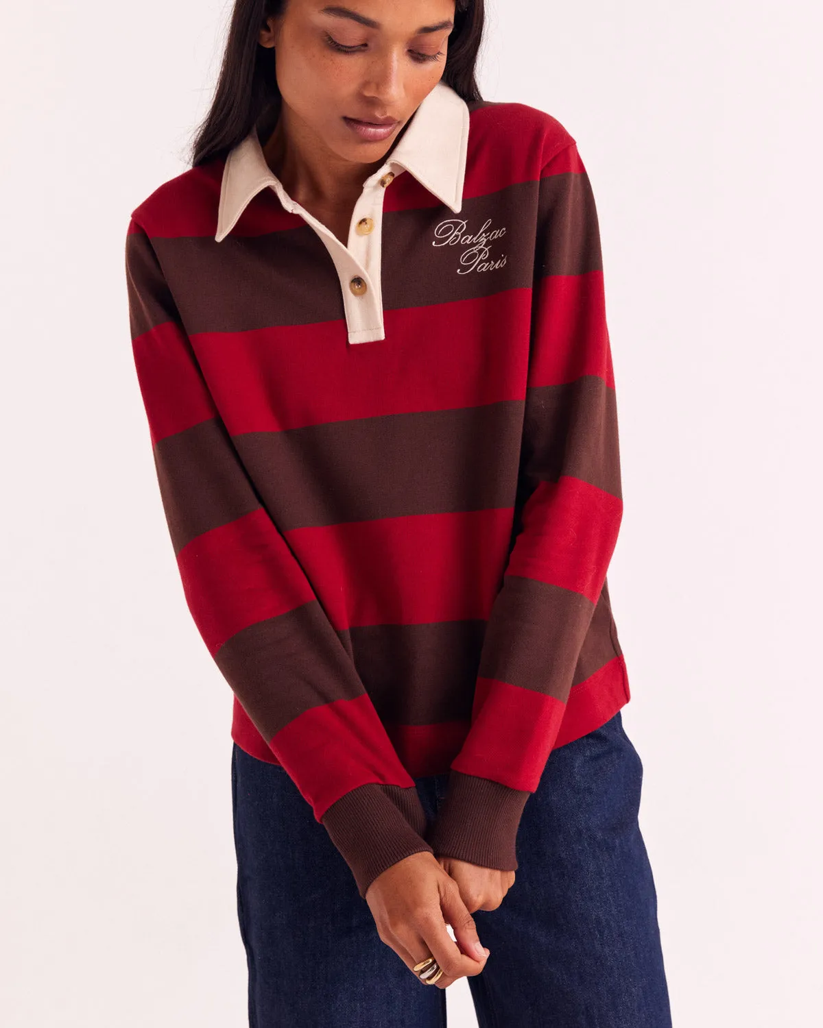 Red and Brown Stripe Charles Sweatshirt sold by Balzac Paris product image thumbnail 5