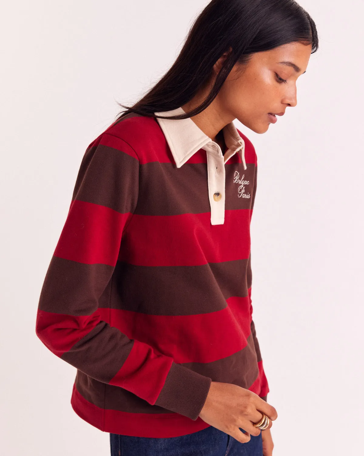 Red and Brown Stripe Charles Sweatshirt sold by Balzac Paris product image thumbnail 4