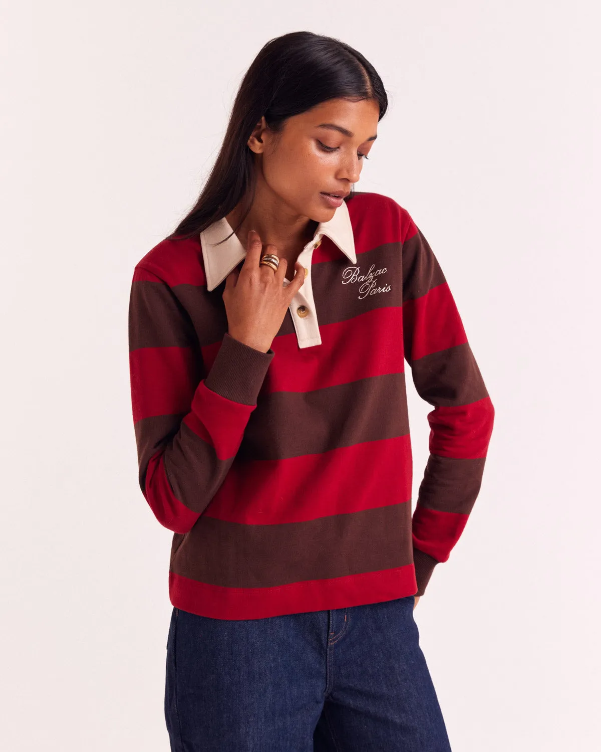 Red and Brown Stripe Charles Sweatshirt sold by Balzac Paris