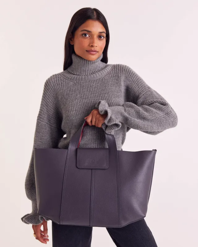 Esteban tote bag in anthracite grey and wine lees sold by Balzac Paris