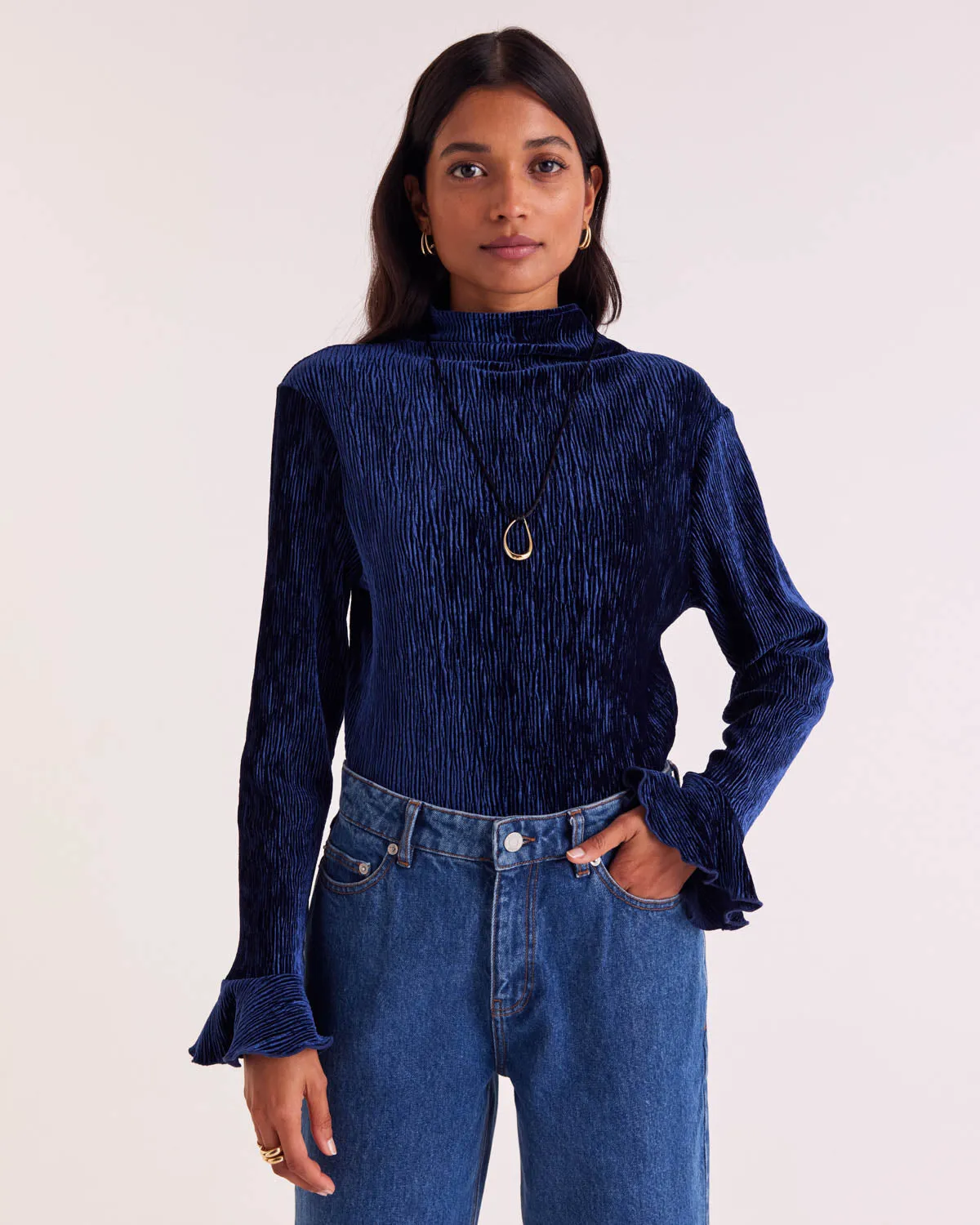 Justin royal blue velvet top sold by Balzac Paris