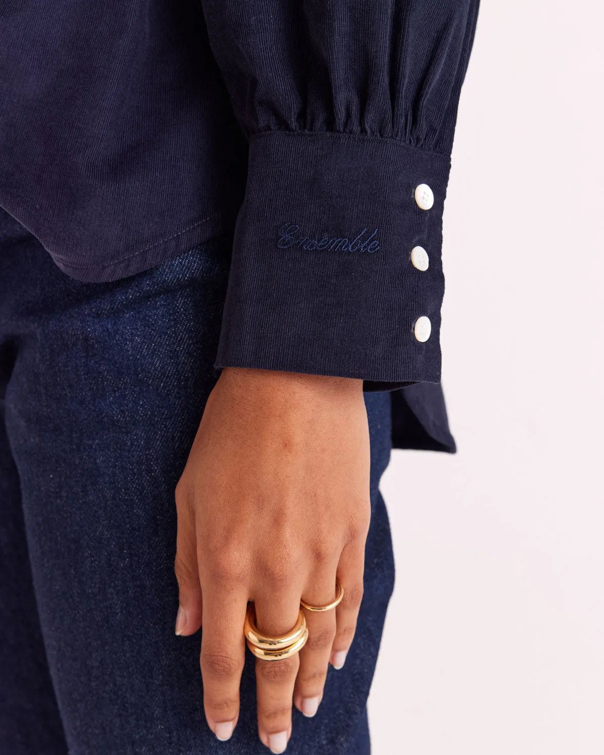 Leonor navy blue velvet shirt sold by Balzac Paris product image thumbnail 3