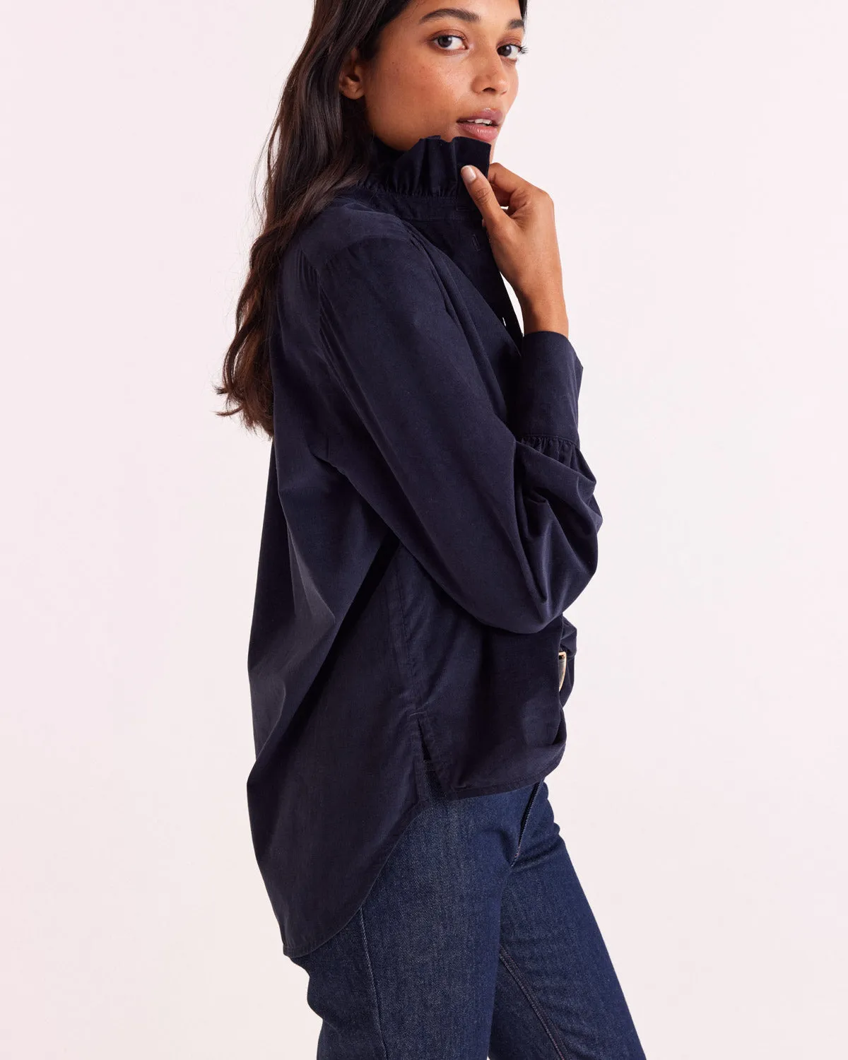 Leonor navy blue velvet shirt sold by Balzac Paris product image thumbnail 2
