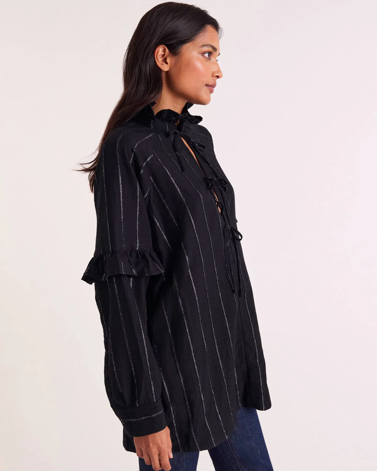 Mahault tunic with navy and silver stripes sold by Balzac Paris product image thumbnail 4