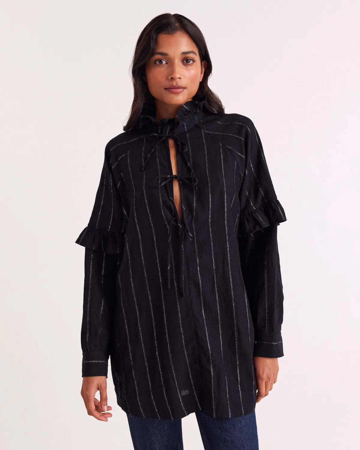 Mahault tunic with navy and silver stripes sold by Balzac Paris product image thumbnail 3
