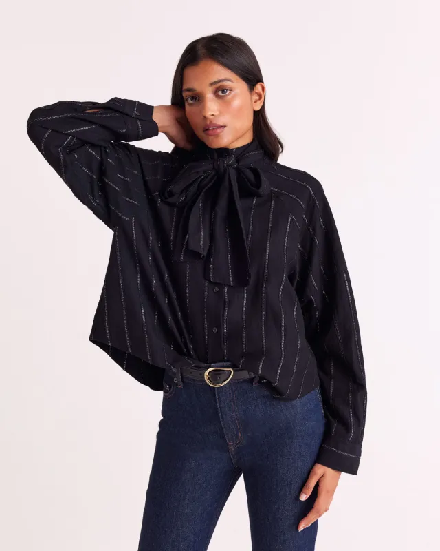Joyce navy and silver striped shirt made by Balzac Paris
