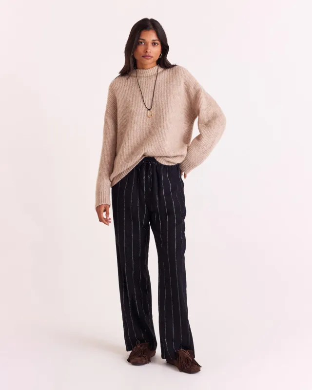 Liseanne navy and silver striped trousers made by Balzac Paris