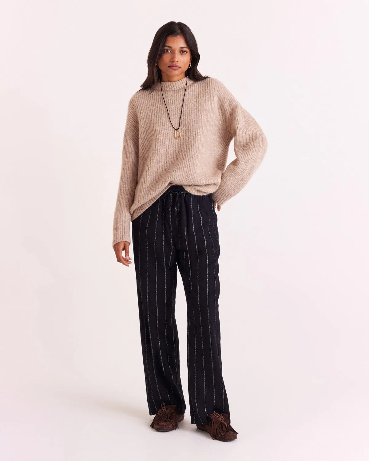 Liseanne navy and silver striped trousers sold by Balzac Paris