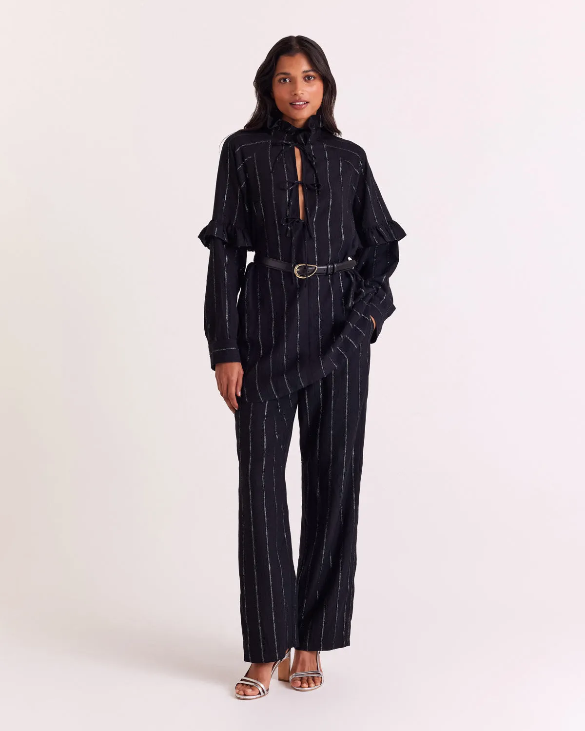 Liseanne navy and silver striped trousers sold by Balzac Paris product image thumbnail 5