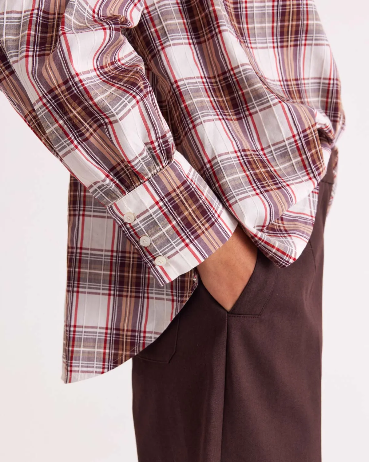 Leonor shirt in red and beige tartan sold by Balzac Paris product image thumbnail 4