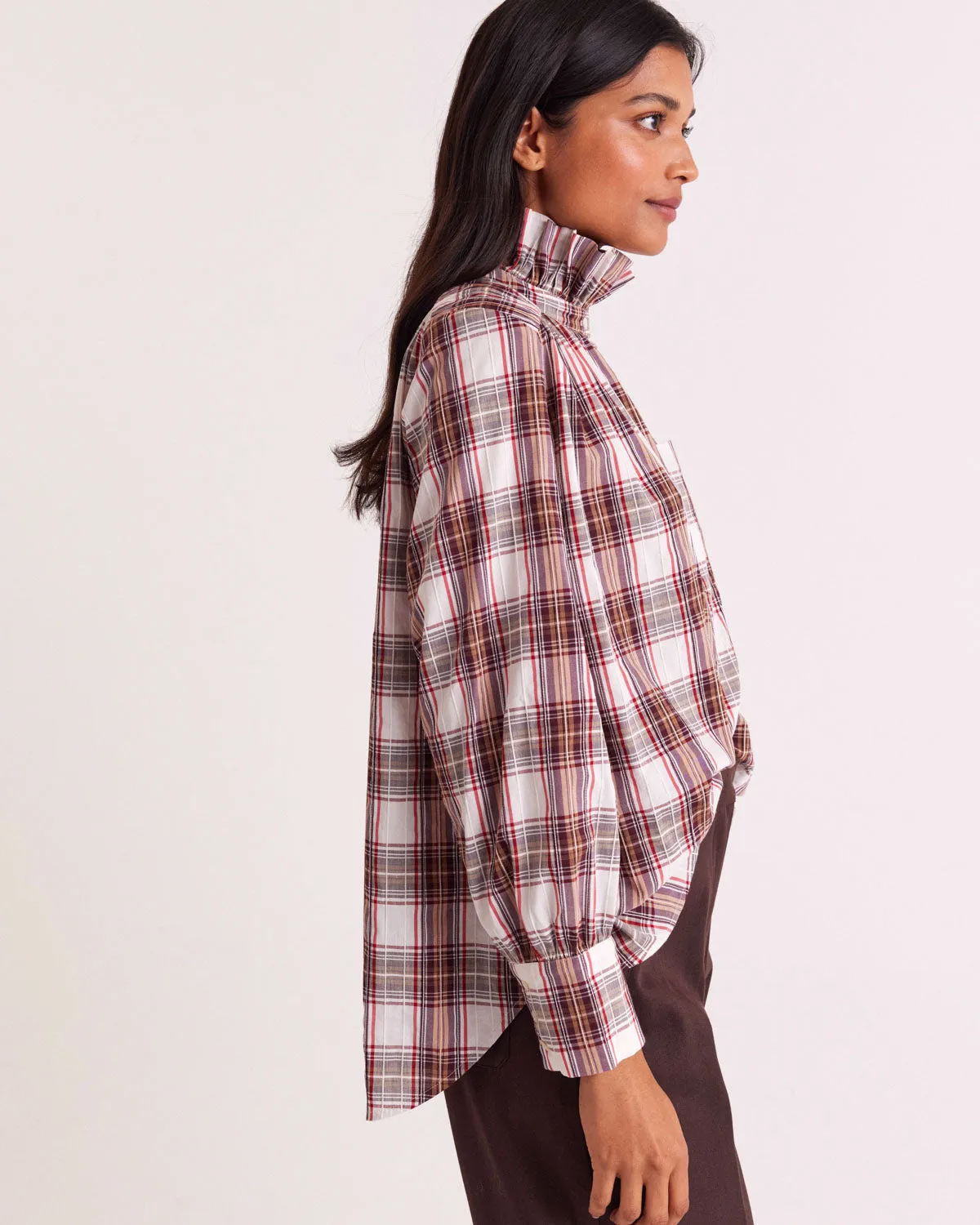 Leonor shirt in red and beige tartan sold by Balzac Paris product image thumbnail 3