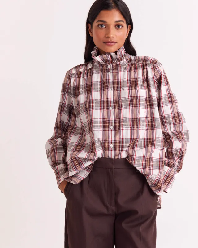 Leonor shirt in red and beige tartan made by Balzac Paris