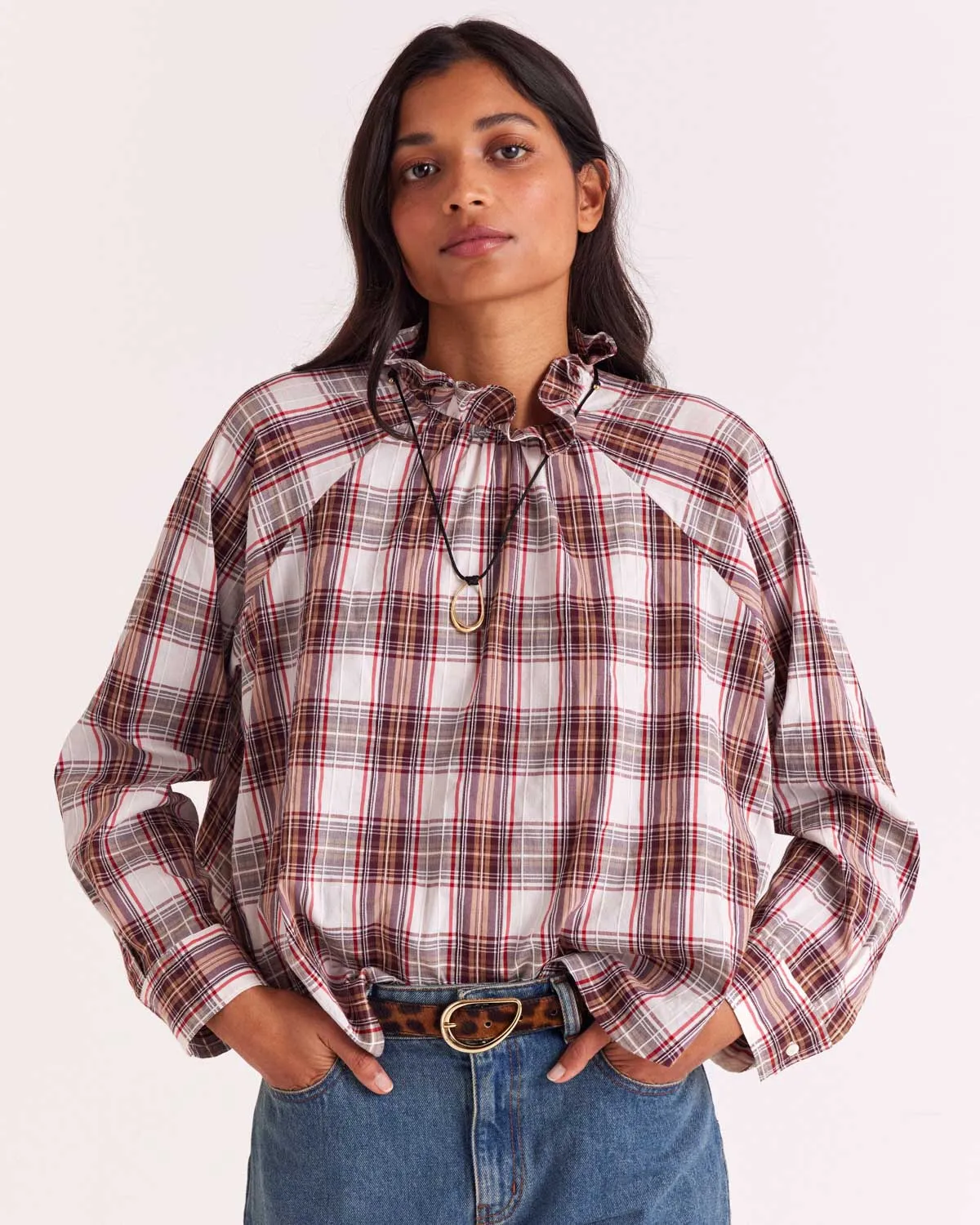 Zoelie red and beige tartan blouse sold by Balzac Paris product image thumbnail 4