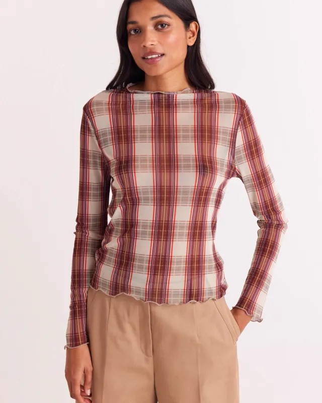 Isabella red and beige tartan top made by Balzac Paris