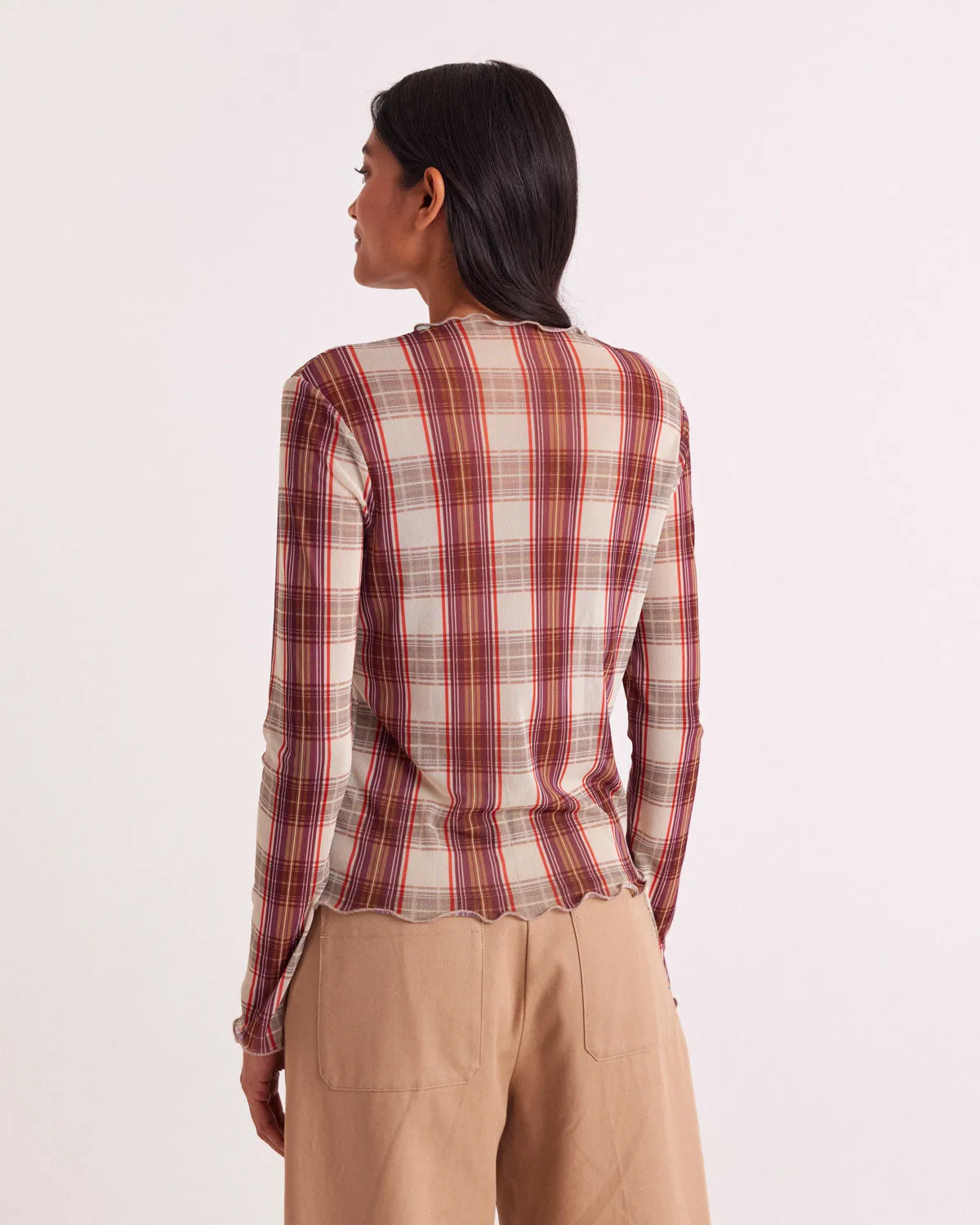 Isabella red and beige tartan top sold by Balzac Paris product image thumbnail 5