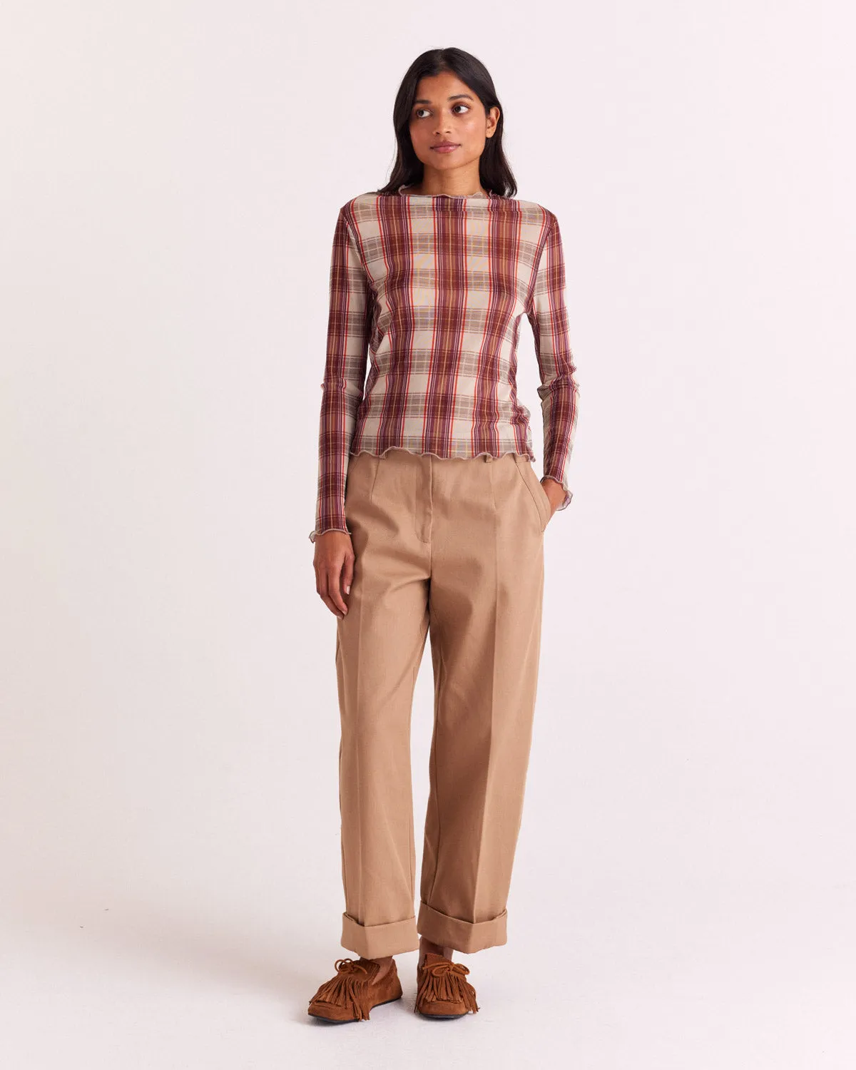 Isabella red and beige tartan top sold by Balzac Paris product image thumbnail 3