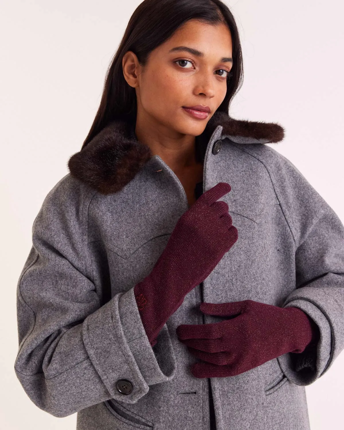 Daisy lurex burgundy gloves sold by Balzac Paris