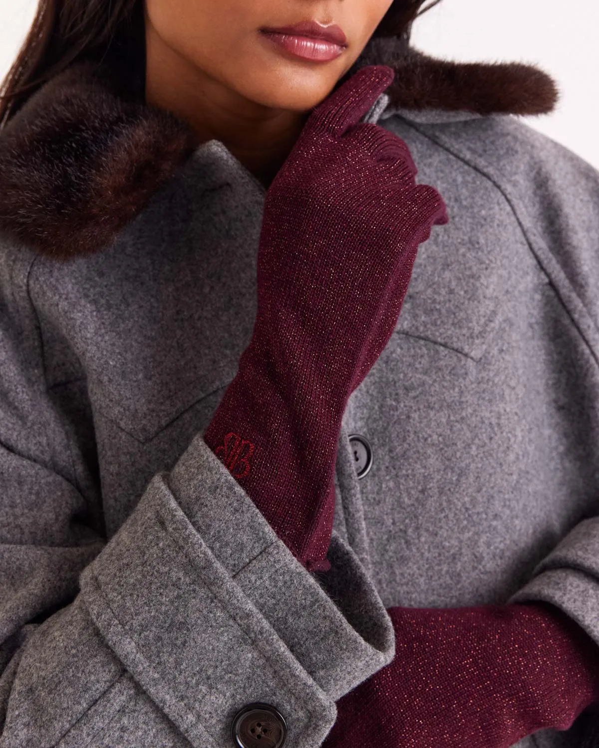 Daisy lurex burgundy gloves sold by Balzac Paris product image thumbnail 2