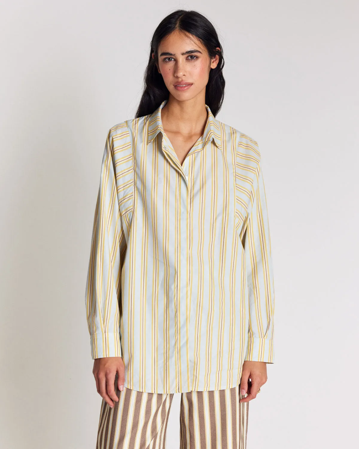 Eudes yellow and blue striped shirt sold by Balzac Paris
