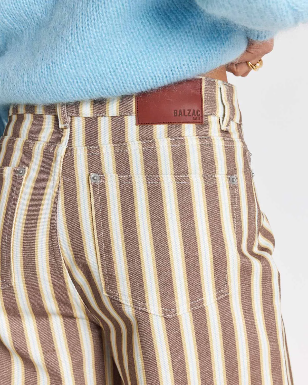 Jean Roméo brown and ecru striped jeans sold by Balzac Paris product image thumbnail 2