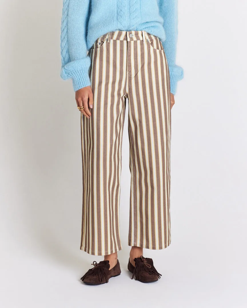 Jean Roméo brown and ecru striped jeans sold by Balzac Paris