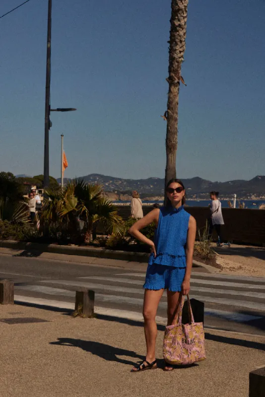 Grandiose blue gingham top sold by Balzac Paris