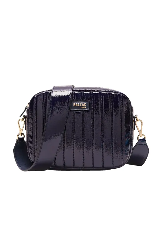Midnight blue crinkled varnish César bag made by Balzac Paris