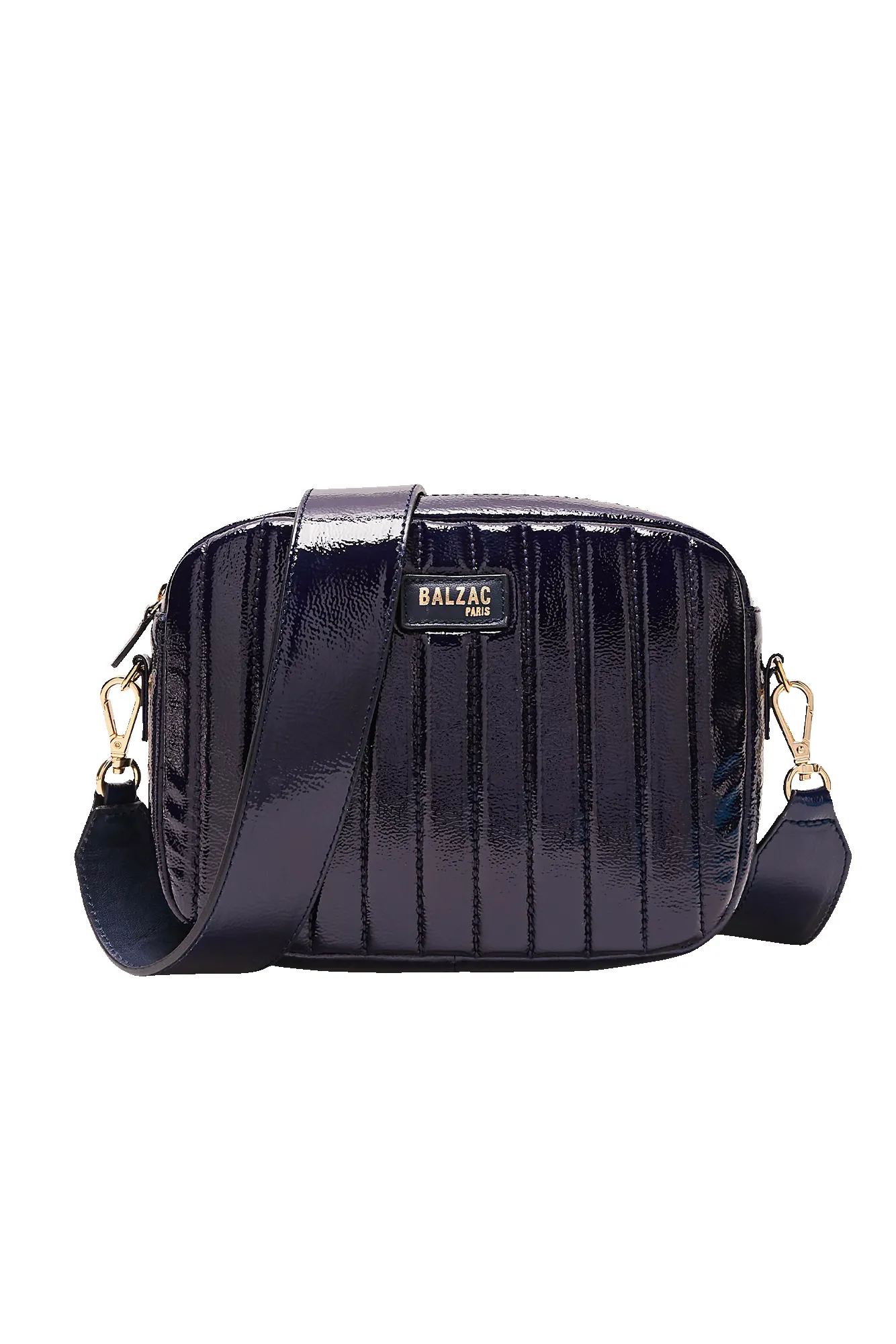 Midnight blue crinkled varnish César bag sold by Balzac Paris