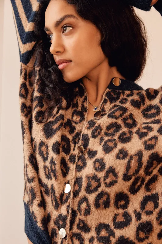 Blue and leopard striped Idole cardigan sold by Balzac Paris