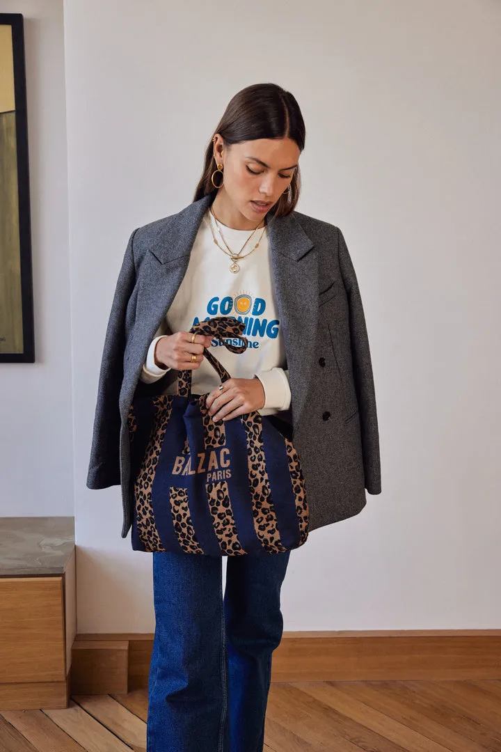 Navy and leopard striped tote bag sold by Balzac Paris product image thumbnail 3