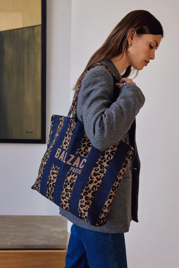Navy and leopard striped tote bag sold by Balzac Paris product image thumbnail 2