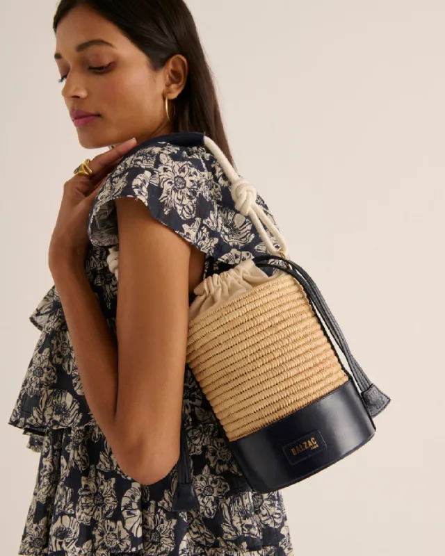 Auguste raffia and navy blue basket sold by Balzac Paris