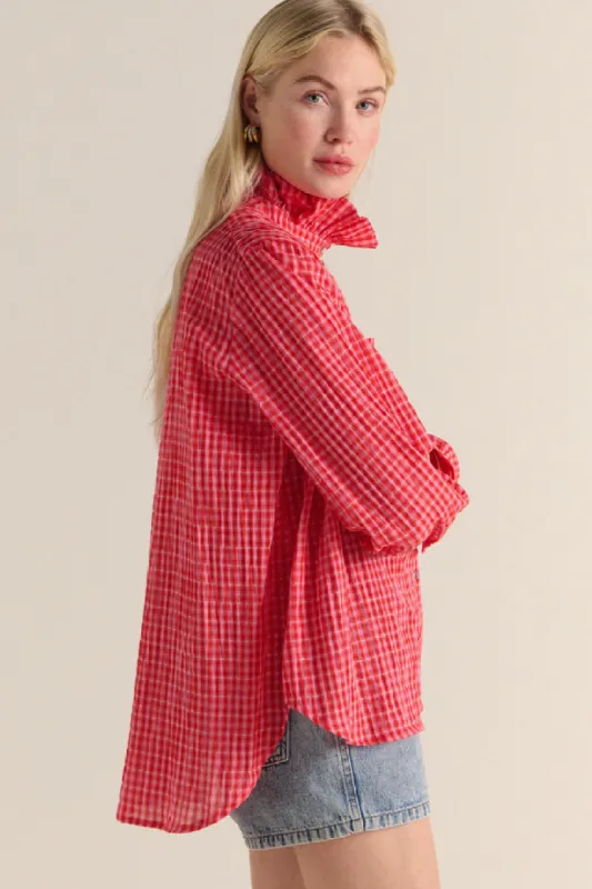 Léonor pink and red gingham shirt made by Balzac Paris
