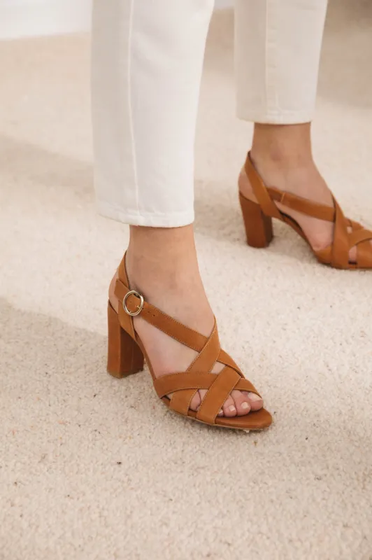 Sybille cognac heeled sandals sold by Balzac Paris