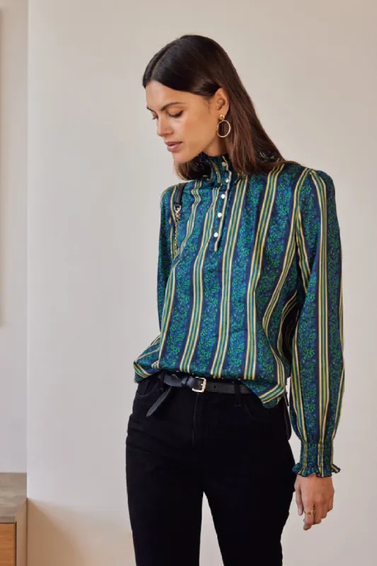 Une Fois blouse with blue bouquet print sold by Balzac Paris