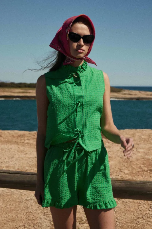Gersende lawn green gingham top sold by Balzac Paris