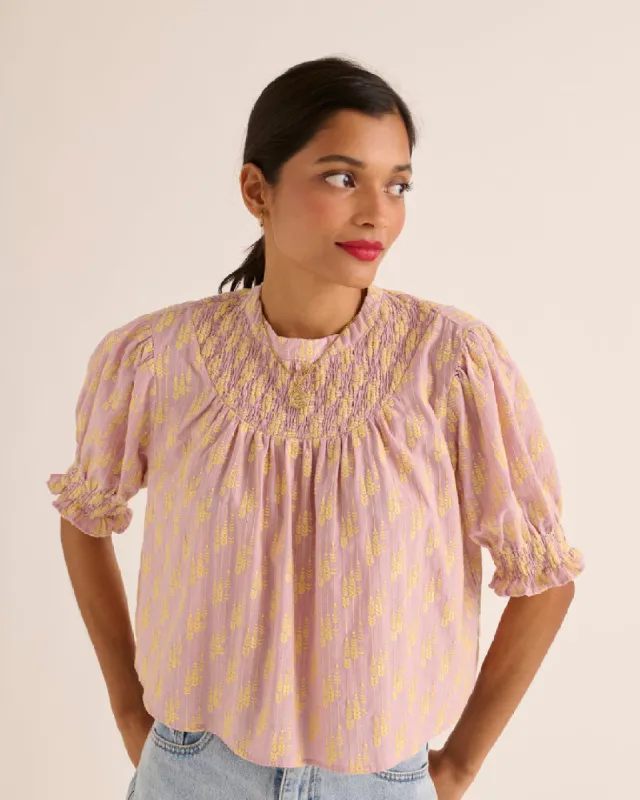 Amicie blouse with pink and yellow embroidery sold by Balzac Paris