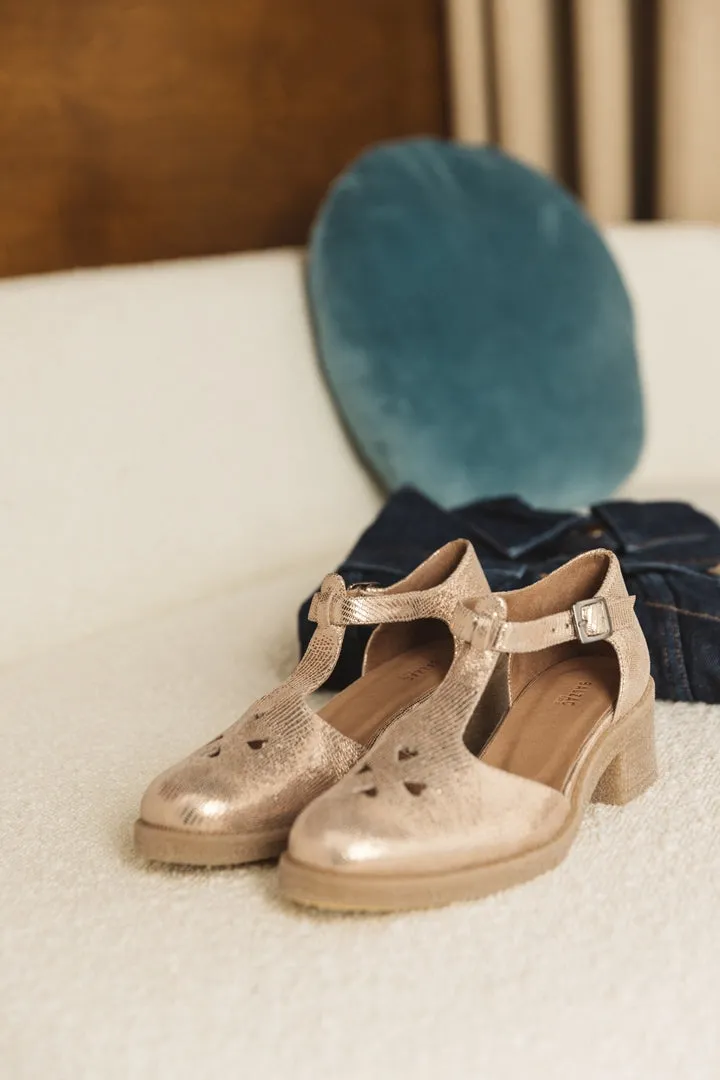 pink metallic embossed rosie sandals sold by Balzac Paris