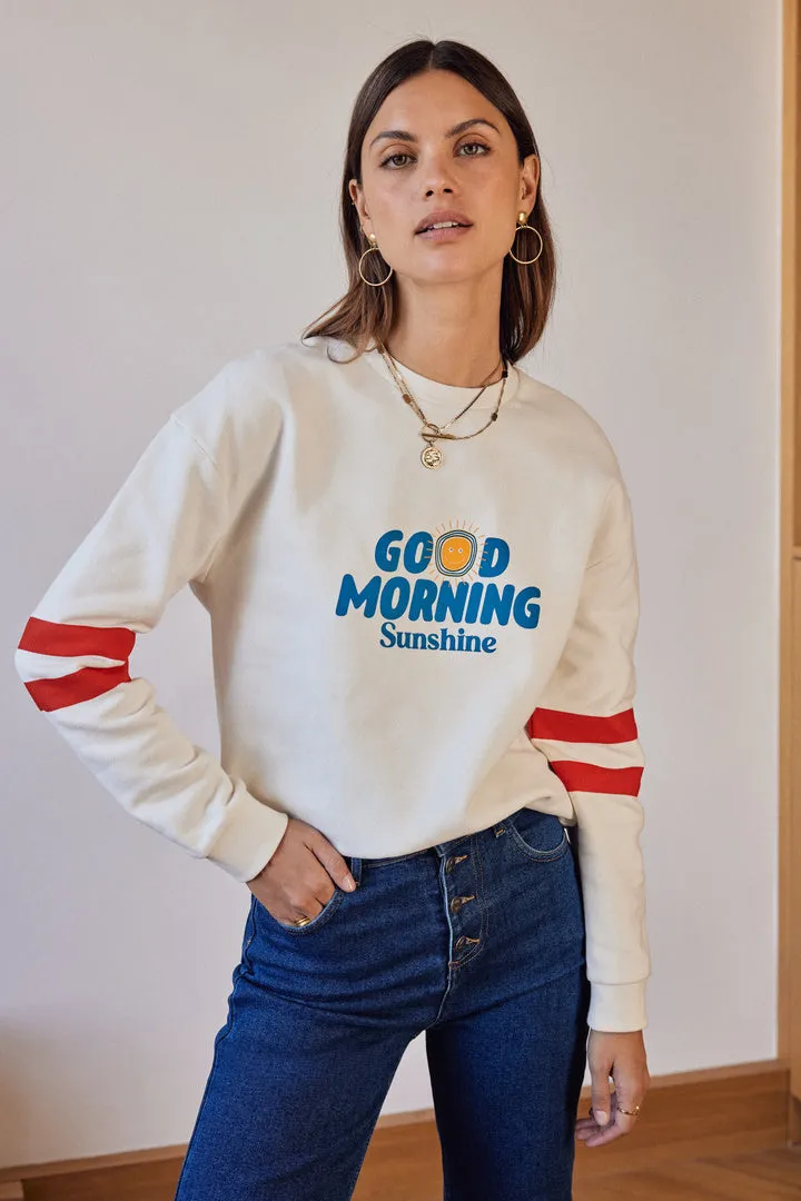 Harlow Good morning sunshine ecru, blue and red sweatshirt sold by Balzac Paris