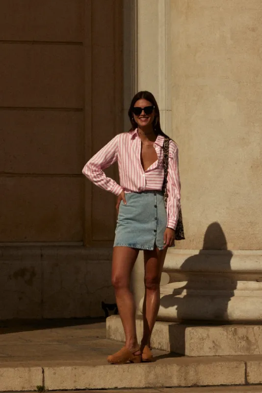 Bindweed shirt with pink stripes sold by Balzac Paris