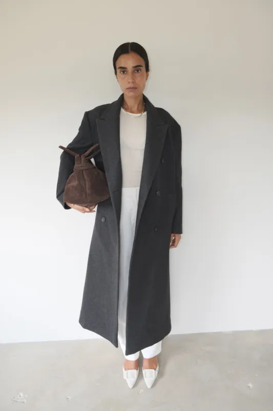 grey long coat superflu sold by Musier Paris