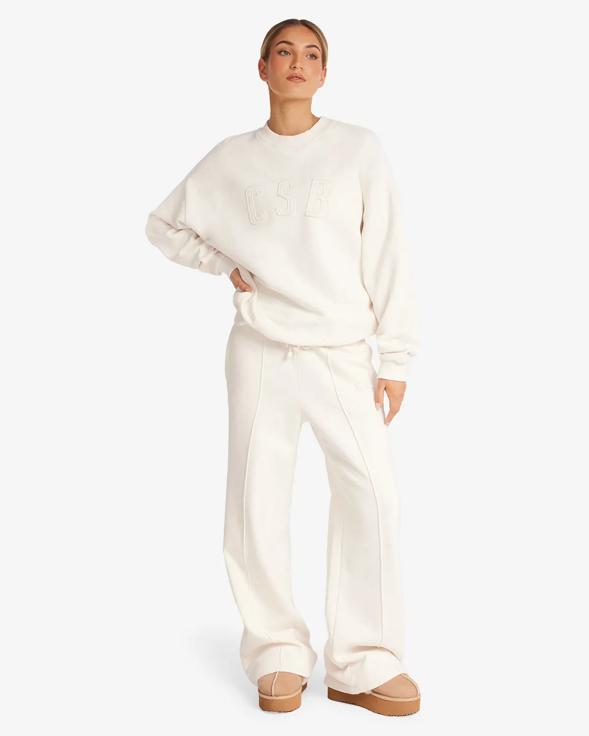 CSB Wide Leg Sweatpant | Vanilla sold by Crop Shop Boutique