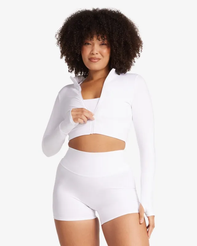 Serenity Sculpt Zip Jacket | White sold by Crop Shop Boutique