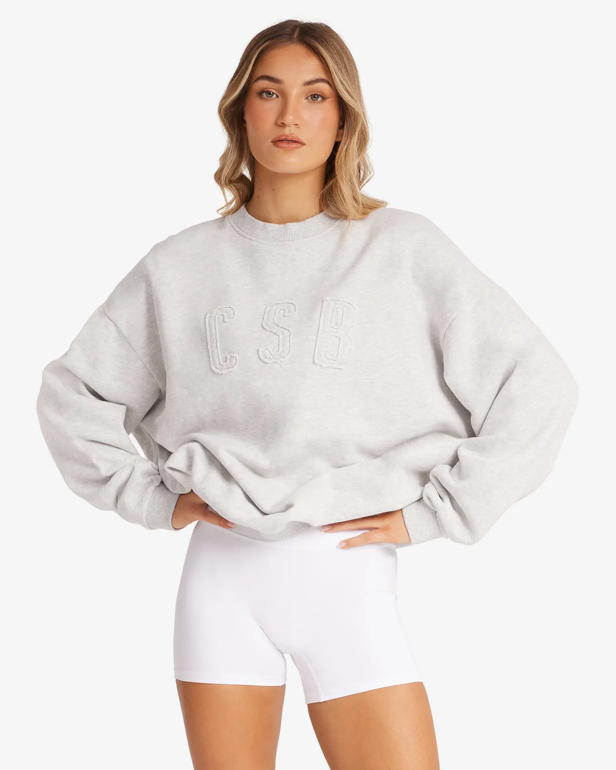 CSB Crewneck Jumper | Snow Marl sold by Crop Shop Boutique